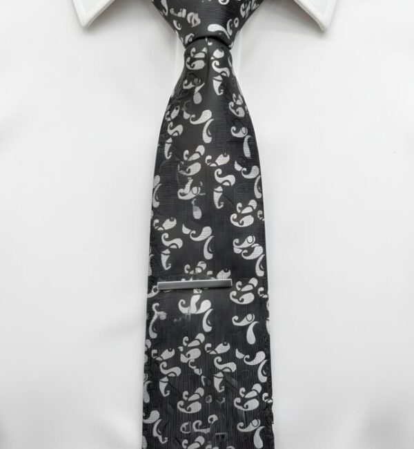 Elegant Black & Silver Paisley Tie Set