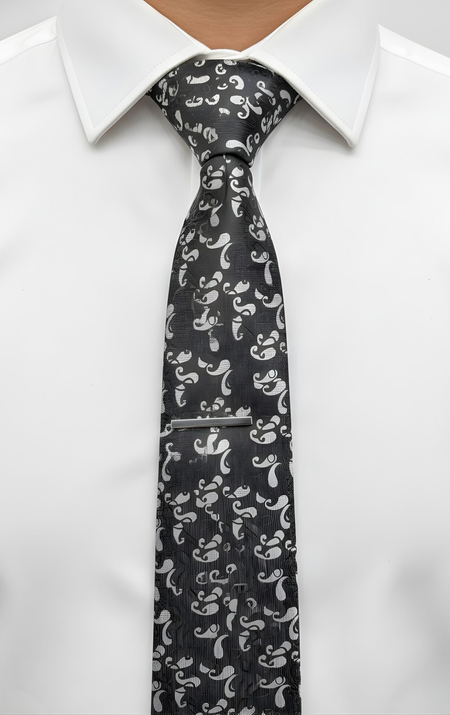 Elegant Black & Silver Paisley Tie Set - Image 2