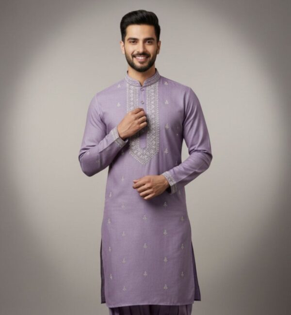 Elegant Lavender Embroidered Kurta