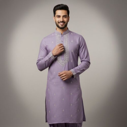 Elegant Lavender Embroidered Kurta