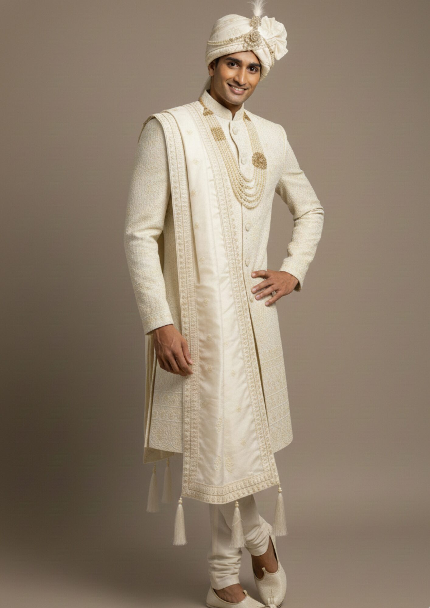 Majestic Ivory Heritage Groom's Sherwani Set - Image 4