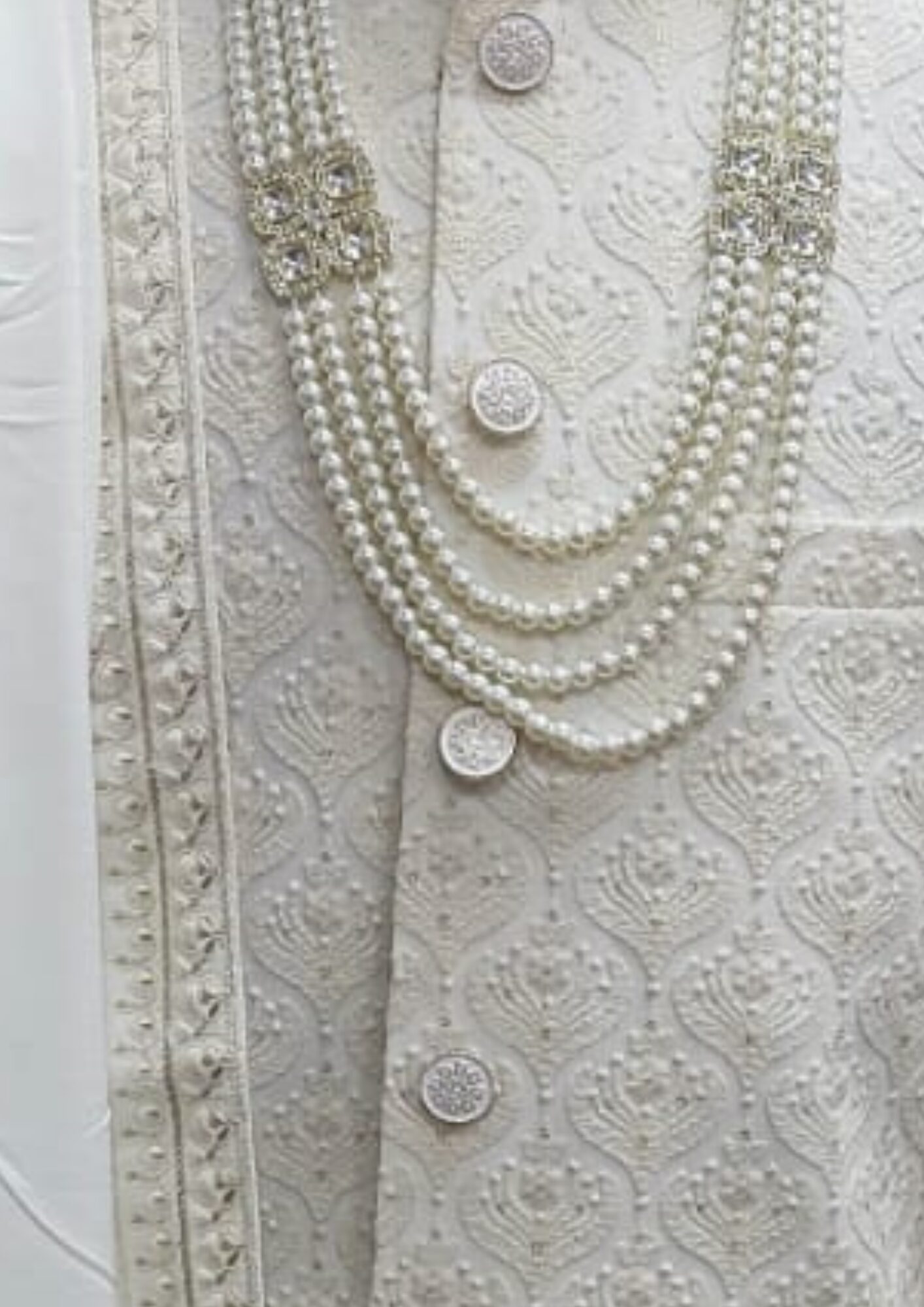 White Designer Groom’s Sherwani Set - Image 5