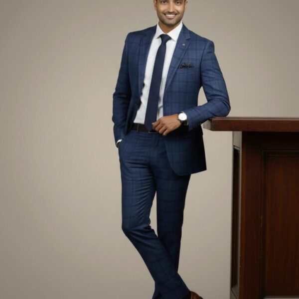 Blue Windowpane Check Suit