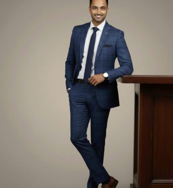 Blue Windowpane Check Suit