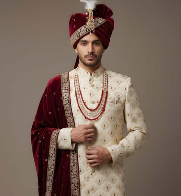 Majestic Velvet-Contrast Heritage Indo-Western Sherwani