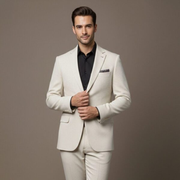 Modern Light Beige Textured Suit