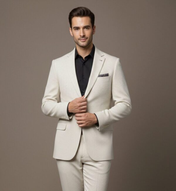 Modern Light Beige Textured Suit