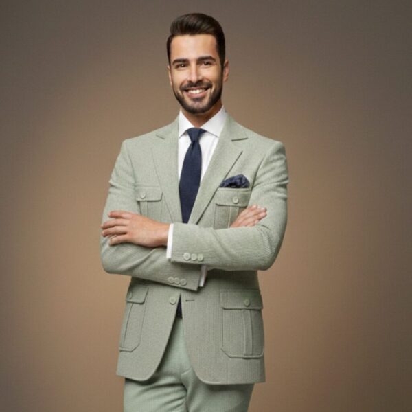 Light Sage Green Safari-Style Suit