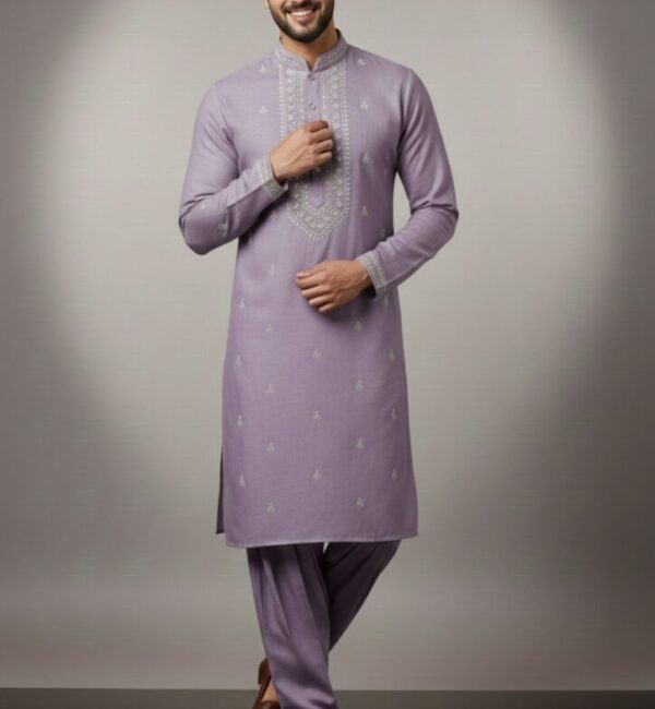 Elegant Lavender Embroidered Kurta