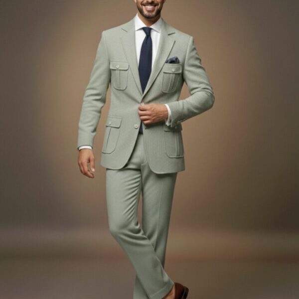 Light Sage Green Safari-Style Suit