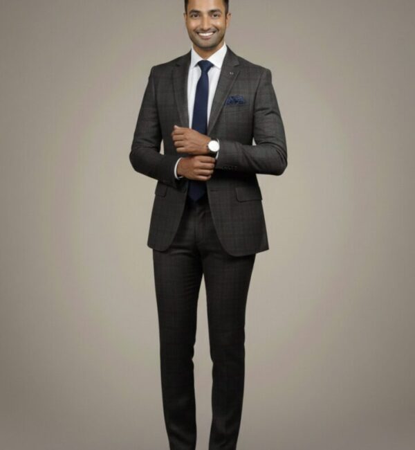 Dark Charcoal Windowpane Check Suit