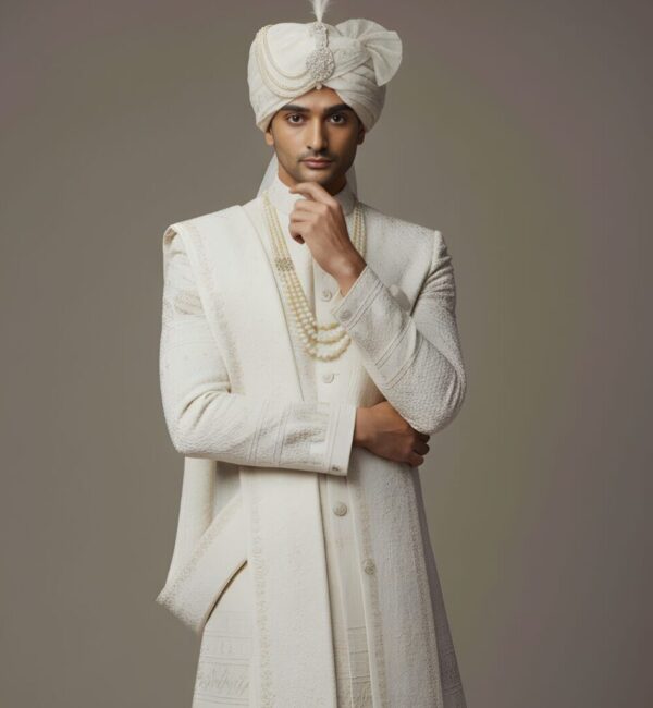 Majestic Ivory Sherwani with Elephant & Floral Heritage Embroidery