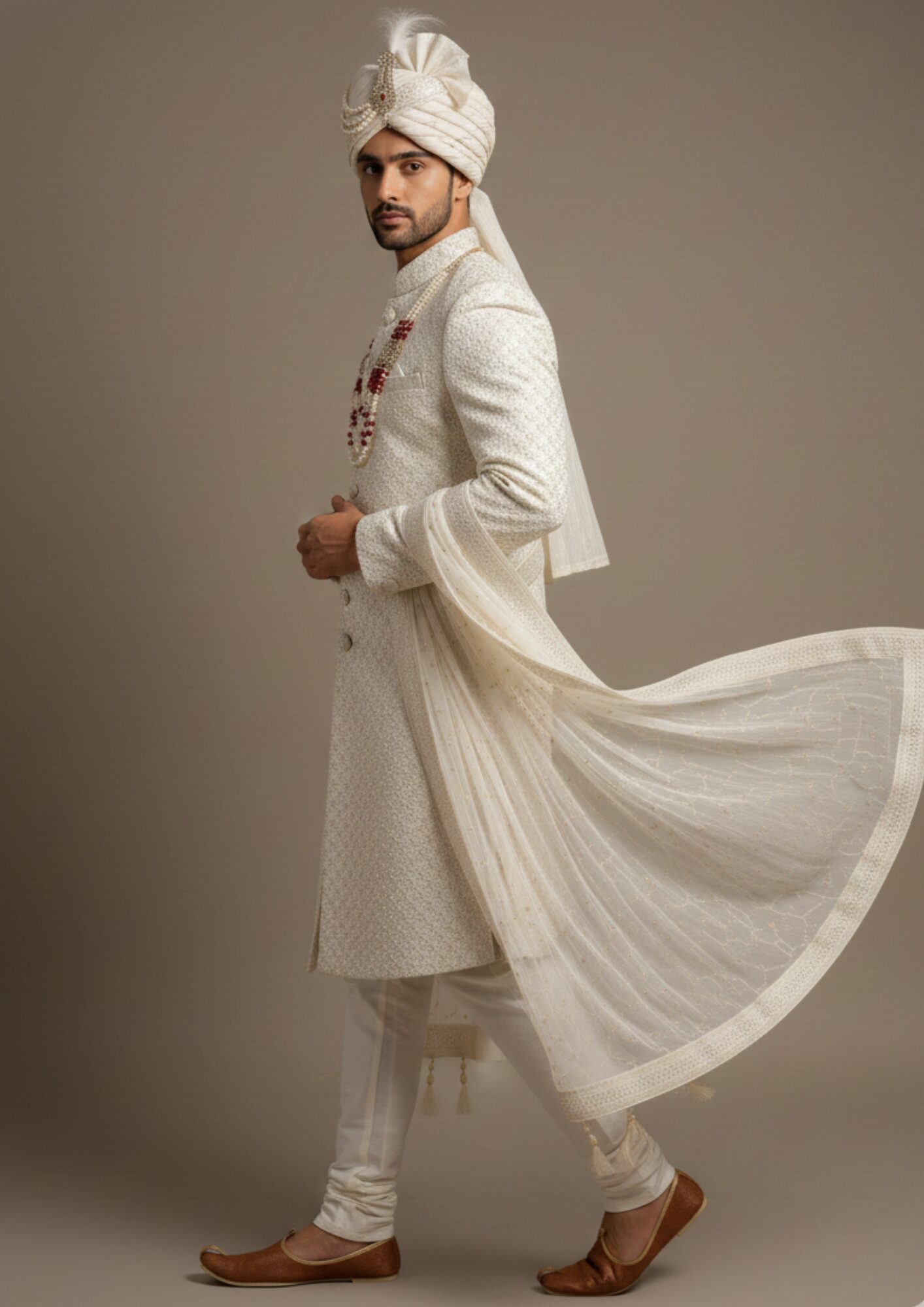 Royal Ivory Heritage Hand-Embroidered Sherwani Ensemble - Image 2