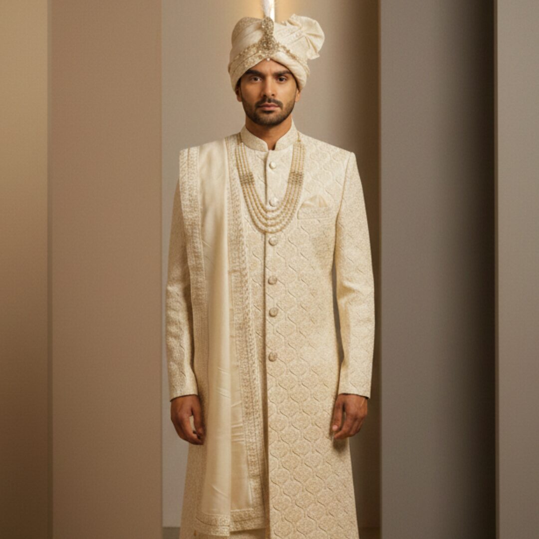 White Designer Groom’s Sherwani Set