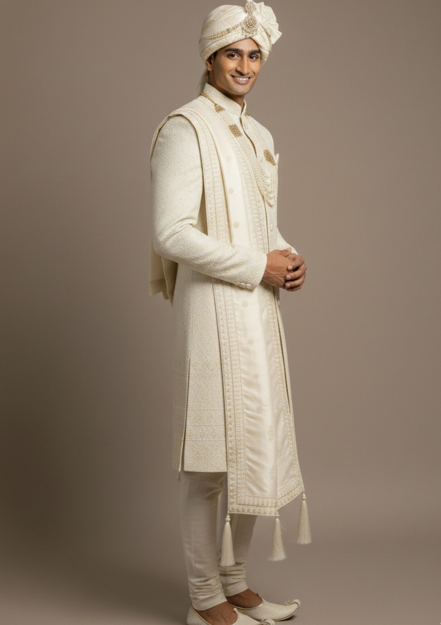 Majestic Ivory Heritage Groom's Sherwani Set - Image 5