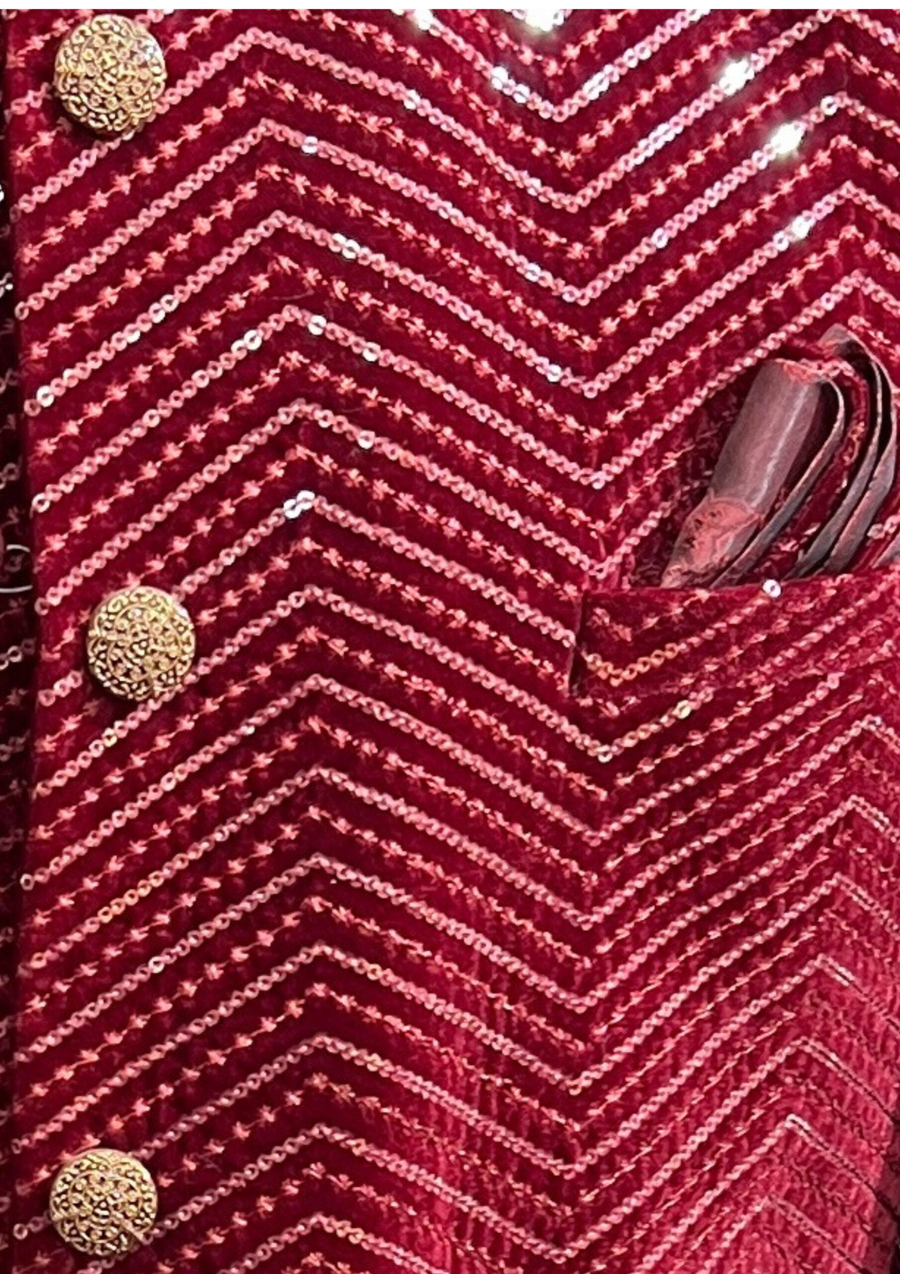 Imperial Maroon Velvet Zig-Zag Design Indo-Western - Image 5