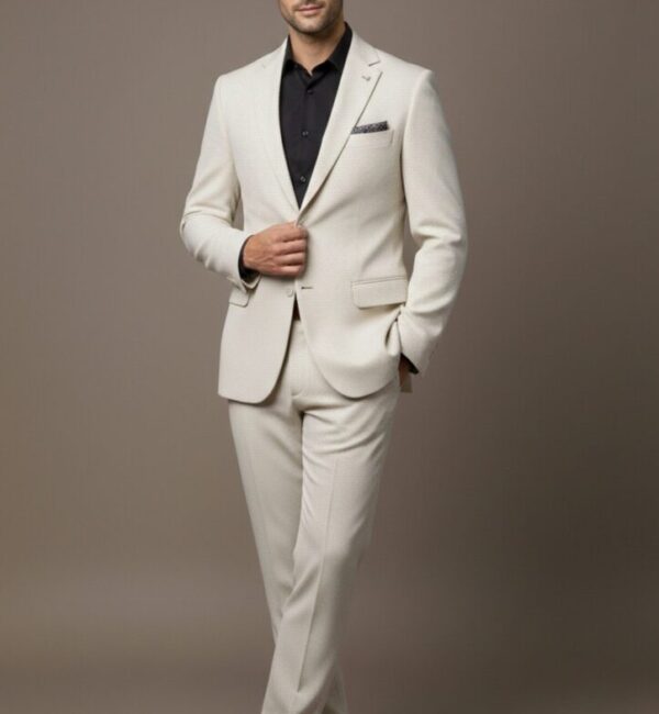 Modern Light Beige Textured Suit