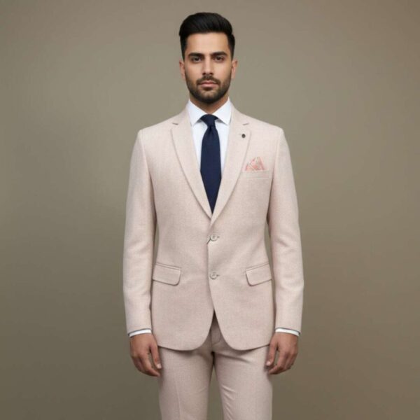 Modern Light Pink Textured Suit