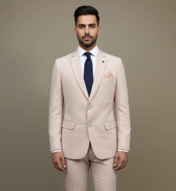 Modern Light Pink Textured Suit