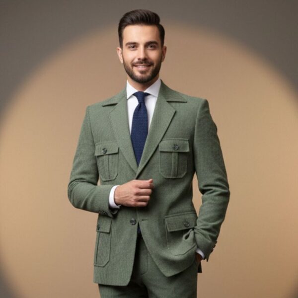 Light Sage Green Safari-Style Suit
