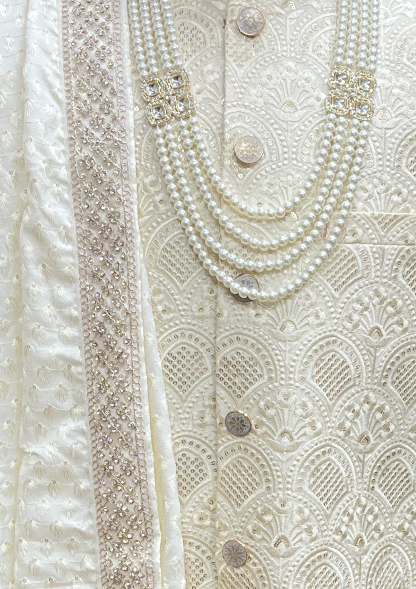 Exquisite Ivory Royal Groom’s Sherwani Set - Image 4