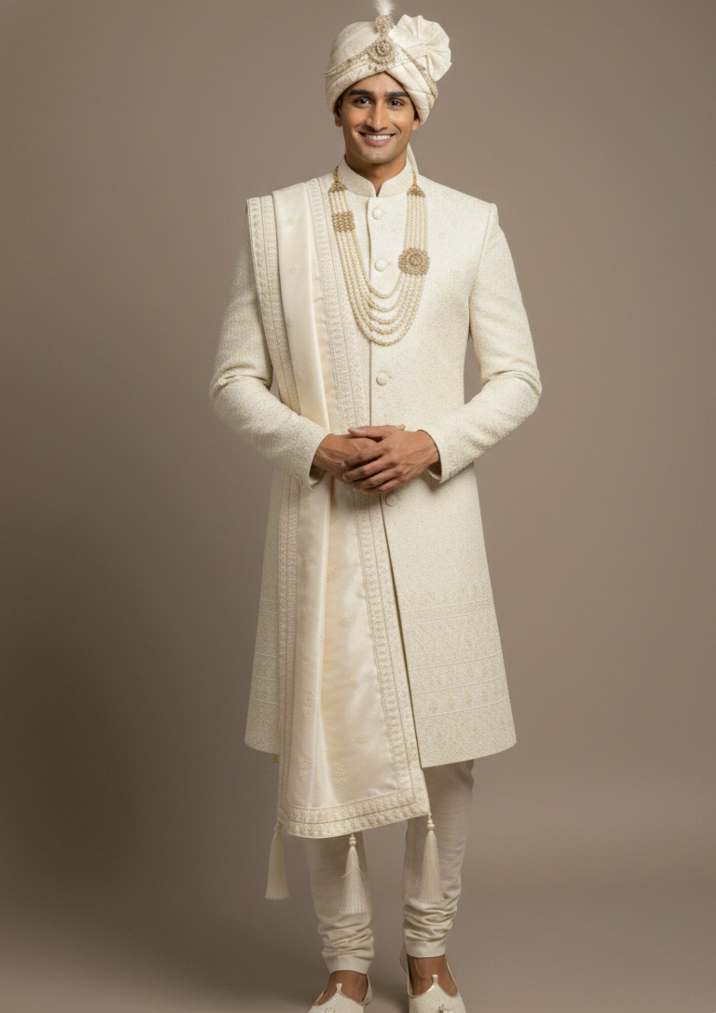 Majestic Ivory Heritage Groom's Sherwani Set - Image 3