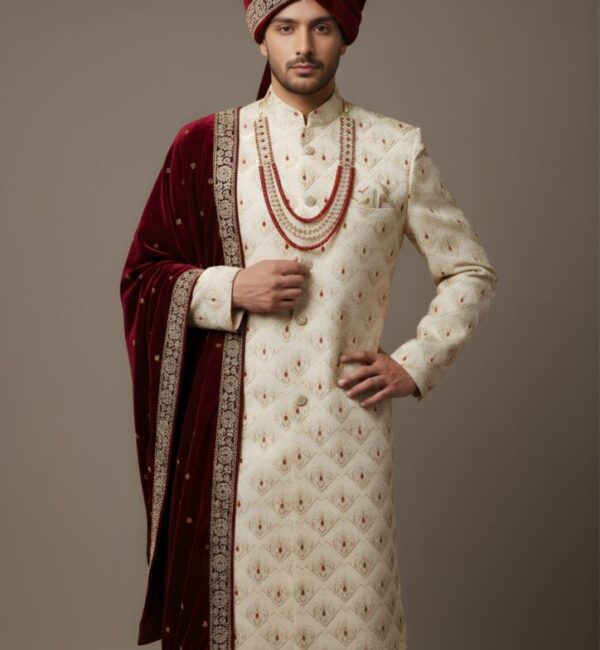 Majestic Velvet-Contrast Heritage Indo-Western Sherwani