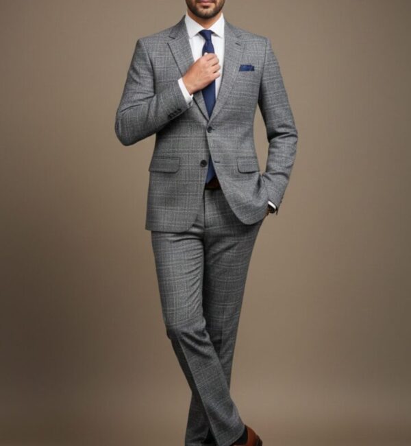 Grey Windowpane Check Suit