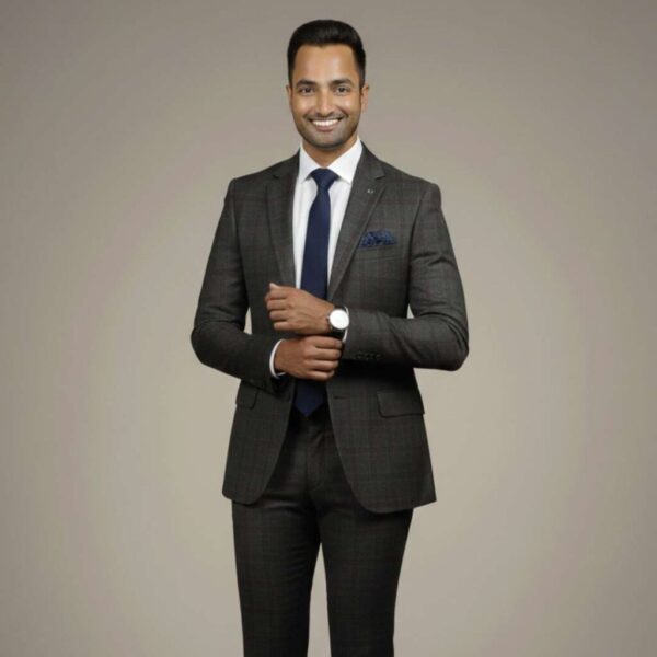 Dark Charcoal Windowpane Check Suit