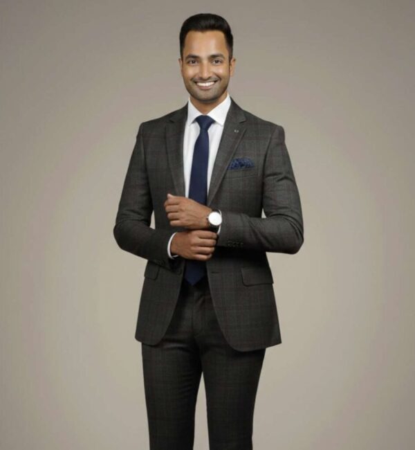 Dark Charcoal Windowpane Check Suit