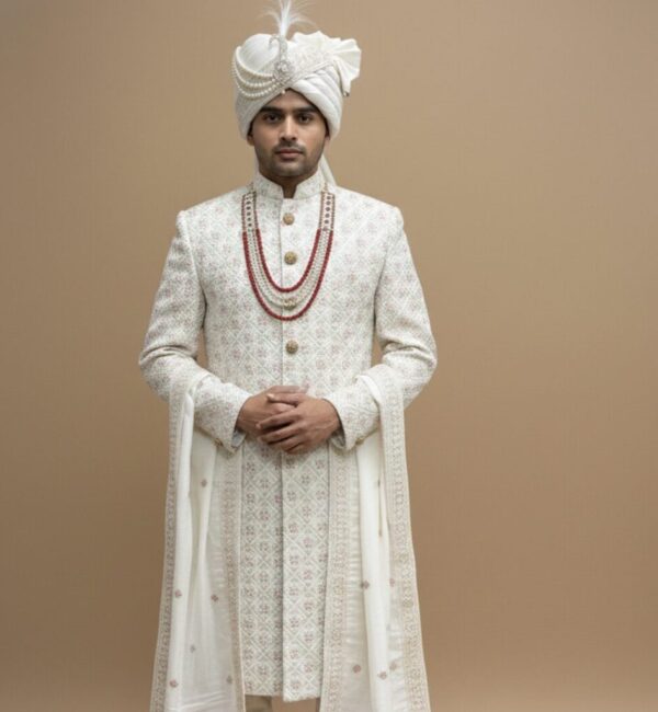 Exquisite Ivory Royal Groom’s Sherwani Set