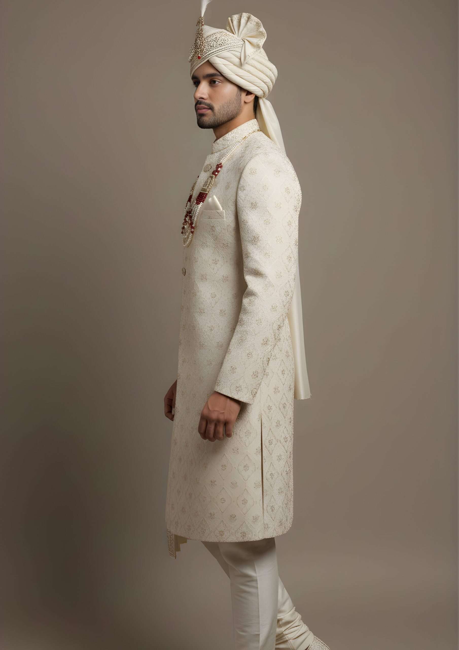 Majestic Ivory Sherwani with Heritage Pattern Embroidery - Image 3