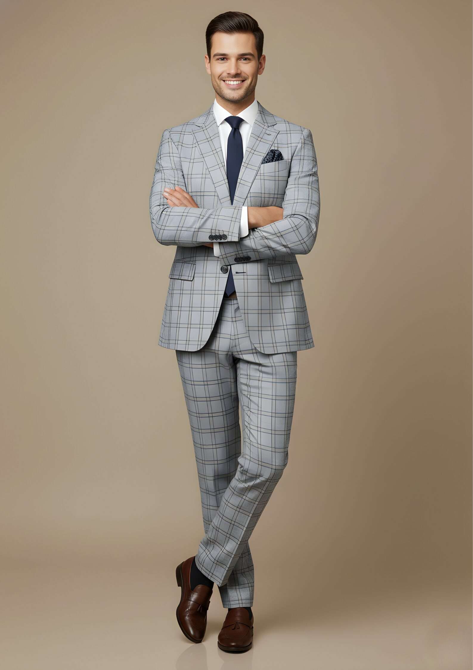 Elite Light Grey Windowpane Executive Slim-Fit Suit - Image 2