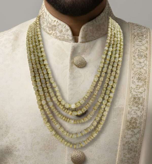 Peach Pearl Mala with Golden Floral Caps