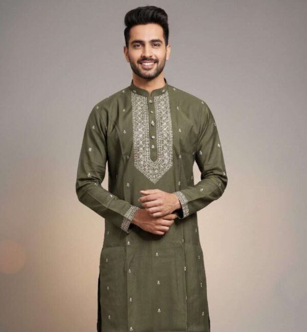 Imperial Olive Green Embroidered Designer Kurta