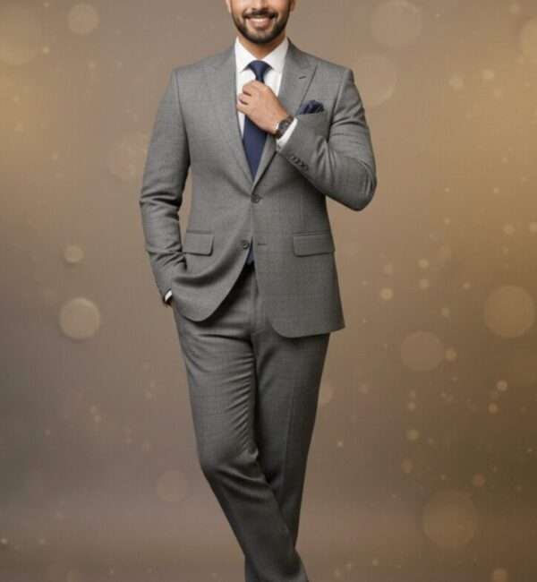 Premium Charcoal Grey Textured Slim-Fit Formal Suit