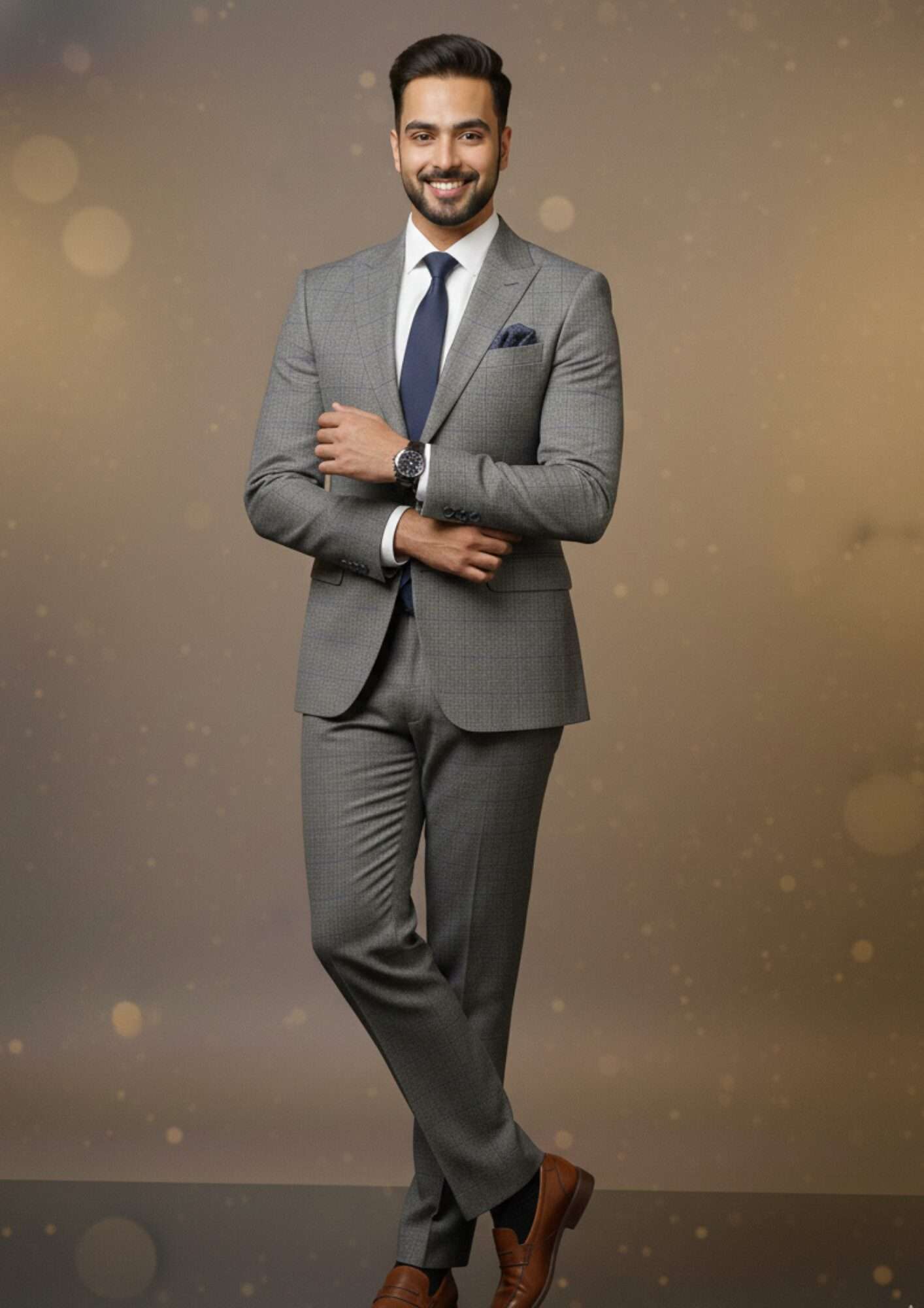 Premium Charcoal Grey Textured Slim-Fit Formal Suit - Image 3