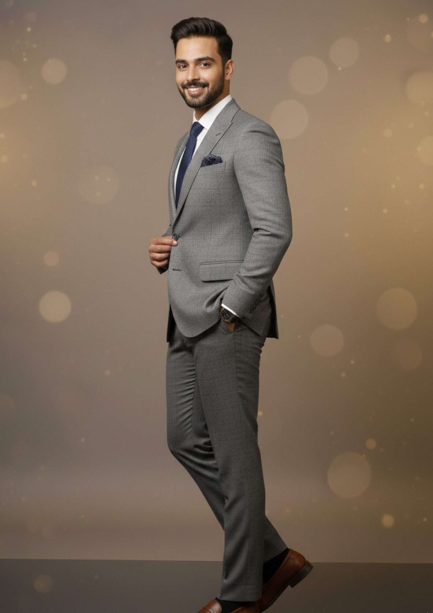 Premium Charcoal Grey Textured Slim-Fit Formal Suit - Image 4
