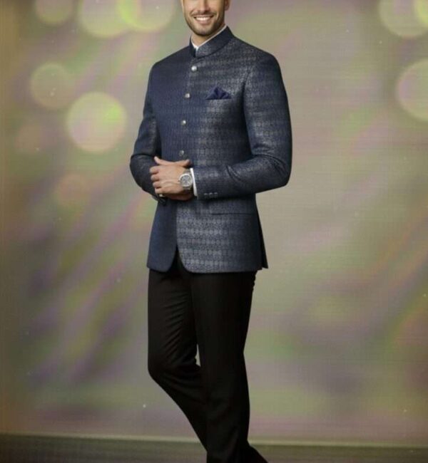 Imperial Navy Blue Jacquard Premium Designer Blazer