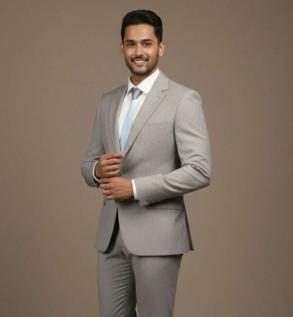 Urban Elite Silver-Grey Textured Slim-Fit Suit