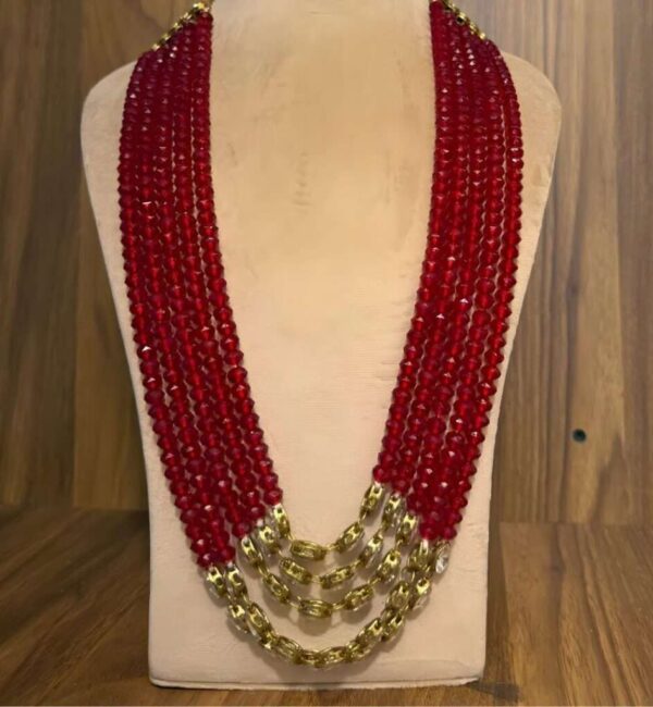 Red Crystal Bead Mala with Golden Chain Links
