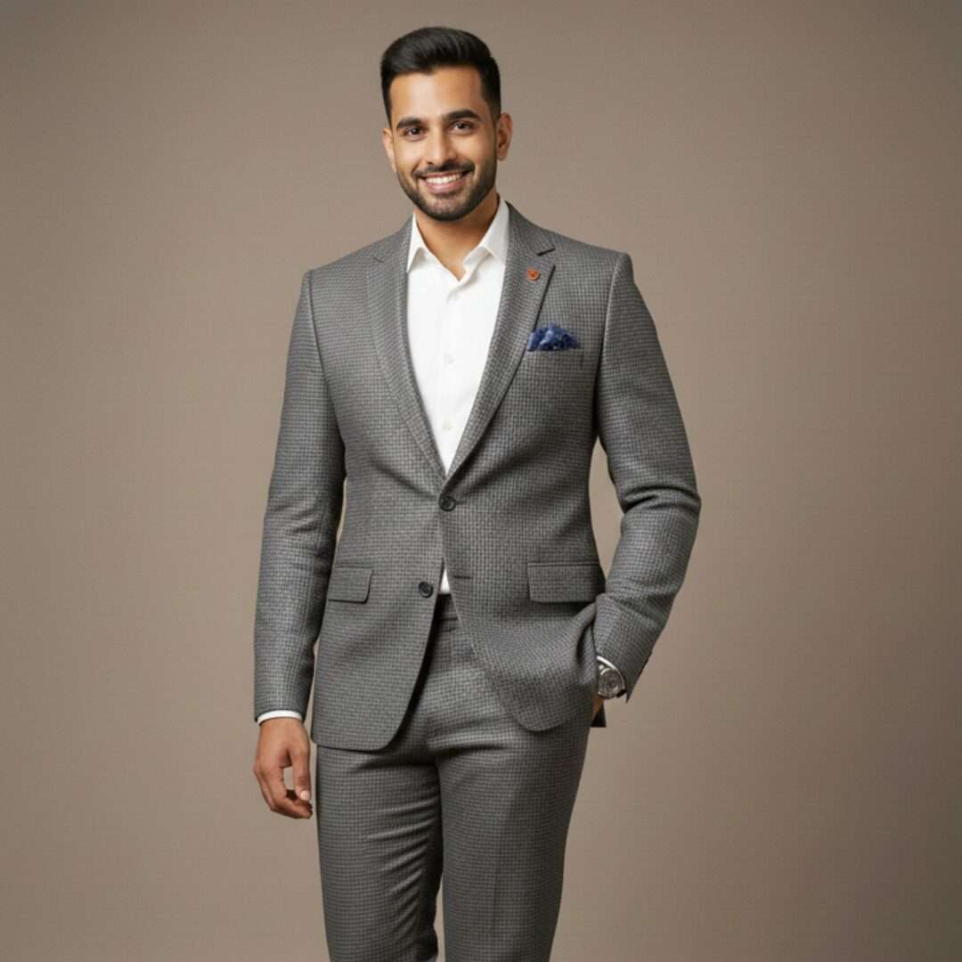 Executive Charcoal Grey Micro-Check Slim-Fit Suit