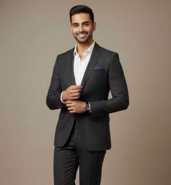 Elite Deep Charcoal Plaid Slim-Fit Formal Suit