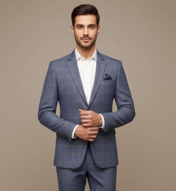 Premium Slate Blue Executive Plaid Suit