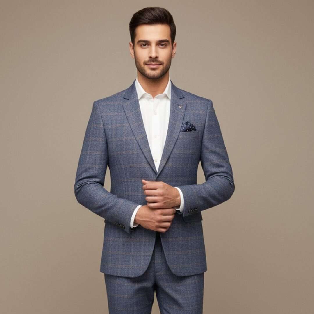Premium Slate Blue Executive Plaid Suit