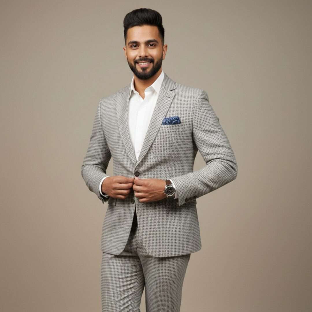 Elite Light Grey Micro-Patterned Luxury Suit