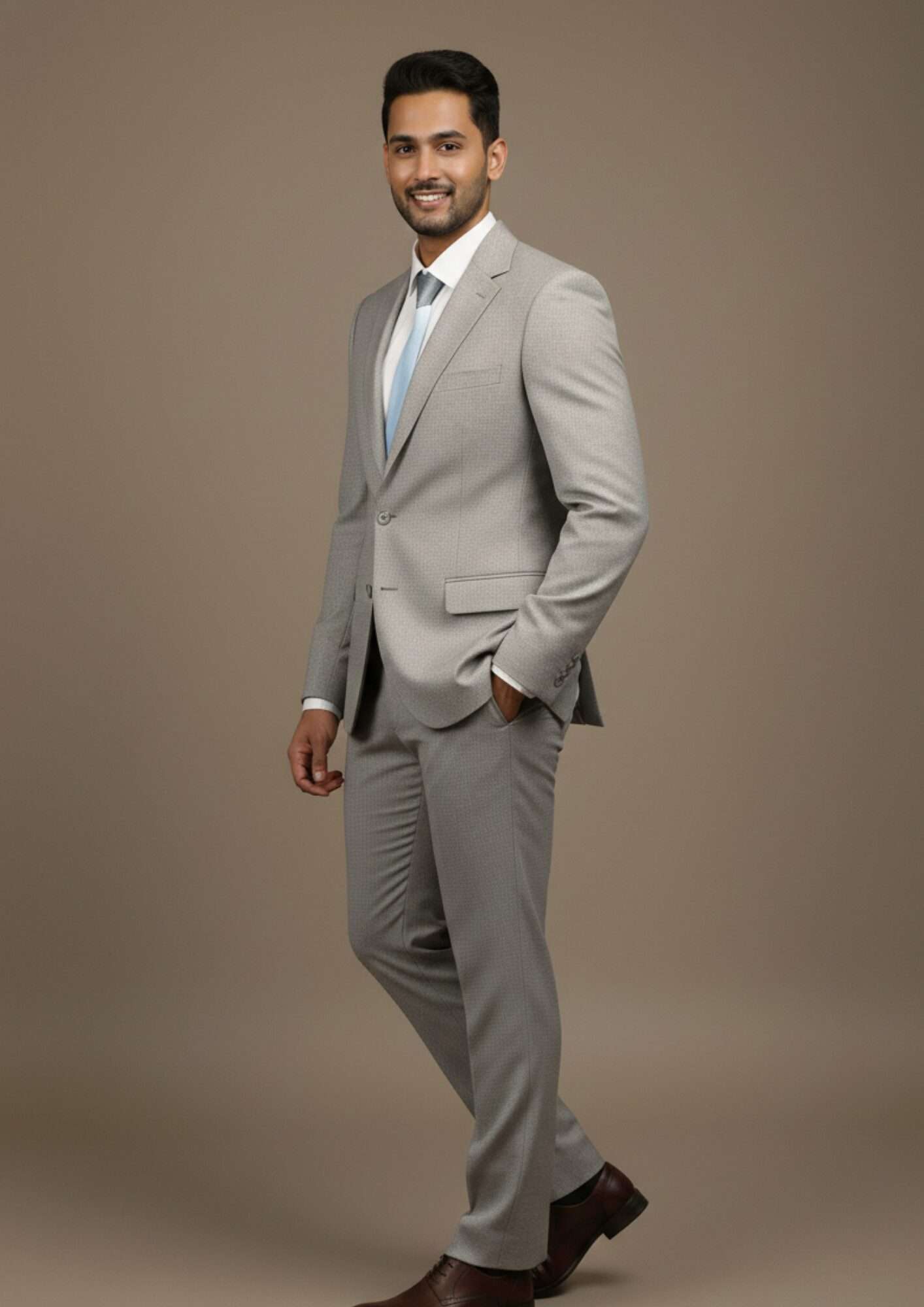 Urban Elite Silver-Grey Textured Slim-Fit Suit - Image 2