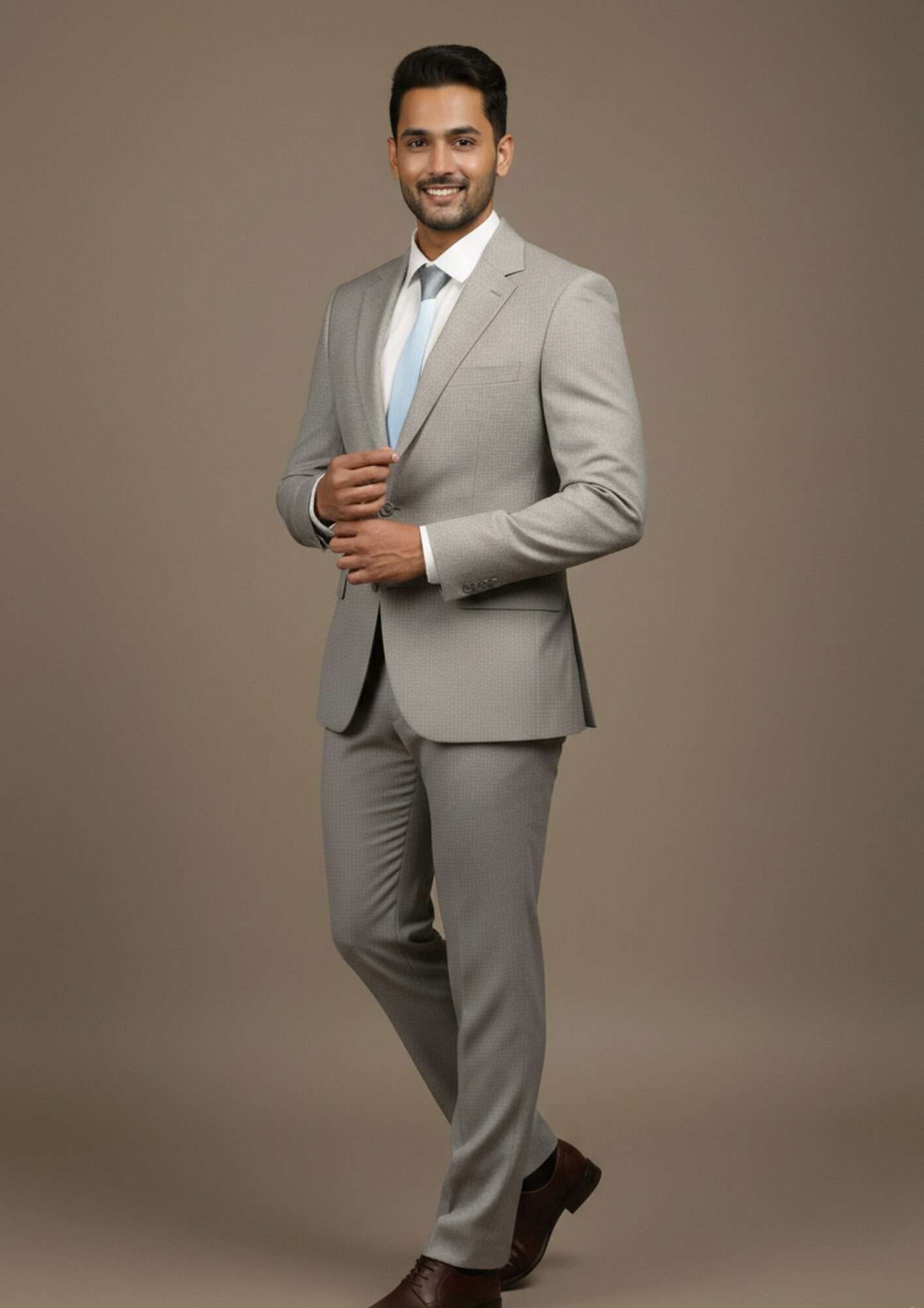 Urban Elite Silver-Grey Textured Slim-Fit Suit - Image 3
