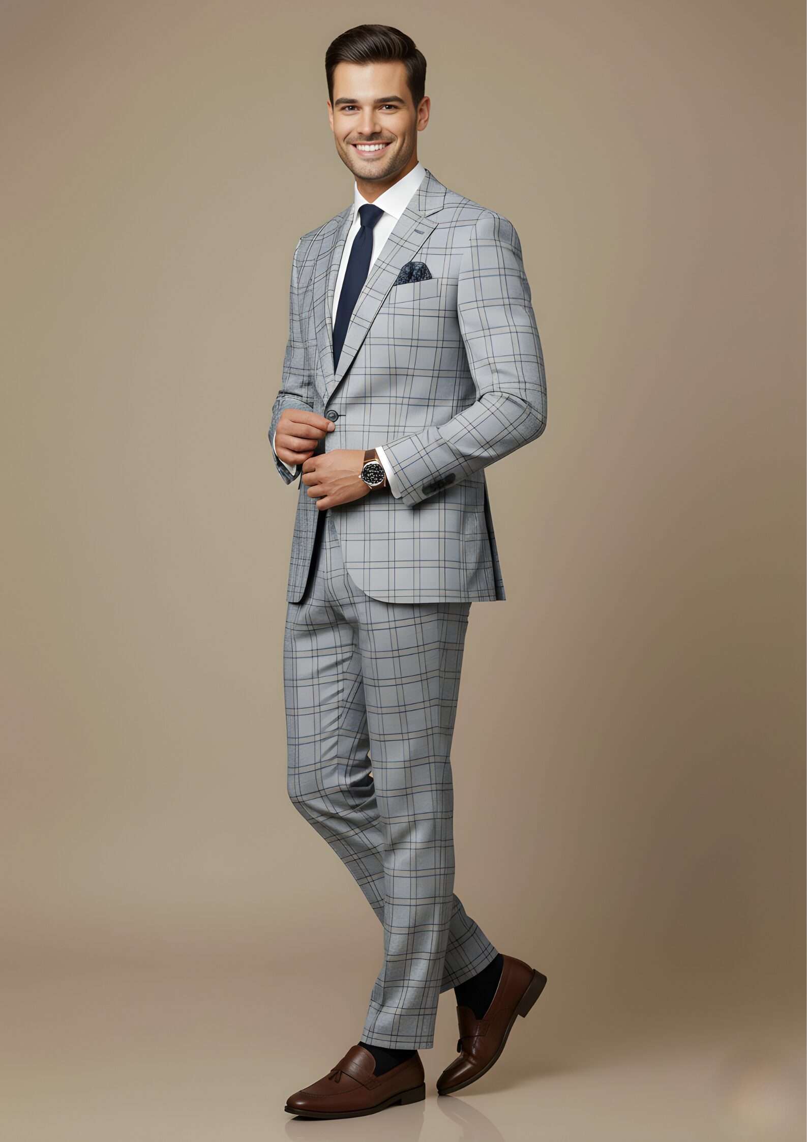 Elite Light Grey Windowpane Executive Slim-Fit Suit - Image 3