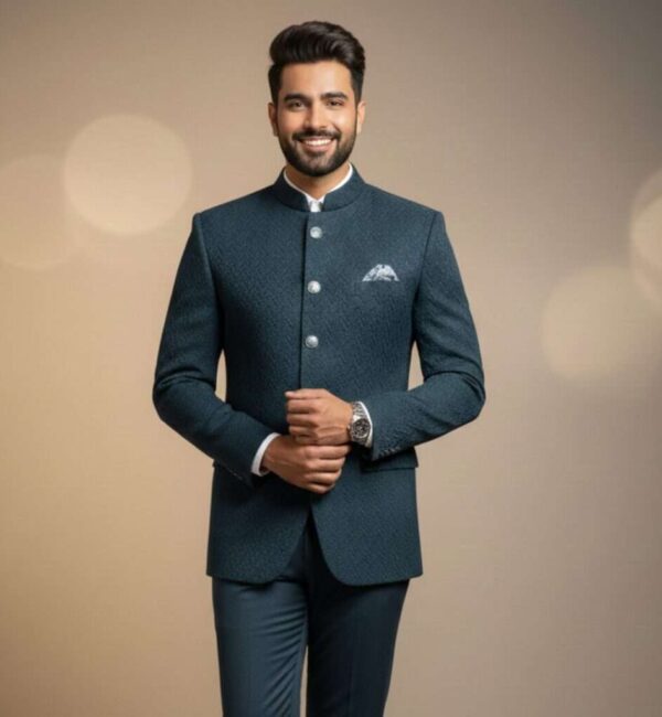 Premium Teal Blue Textured Blazer